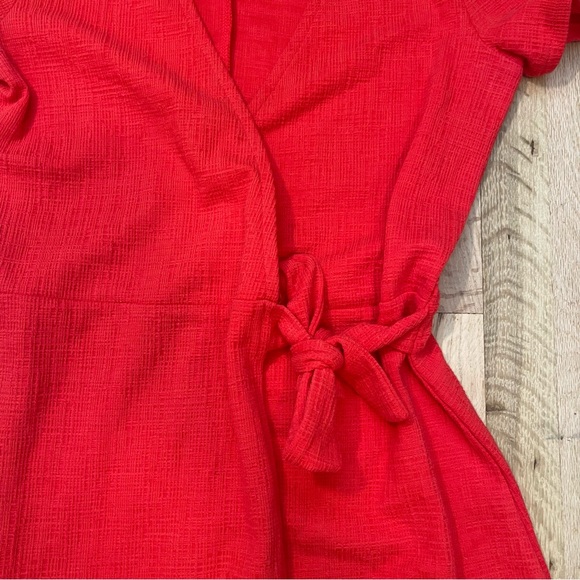 J.Crew Red Knit Wrap Dress XXS Textured Short Sleeve Cotton Blend - Picture 3 of 7